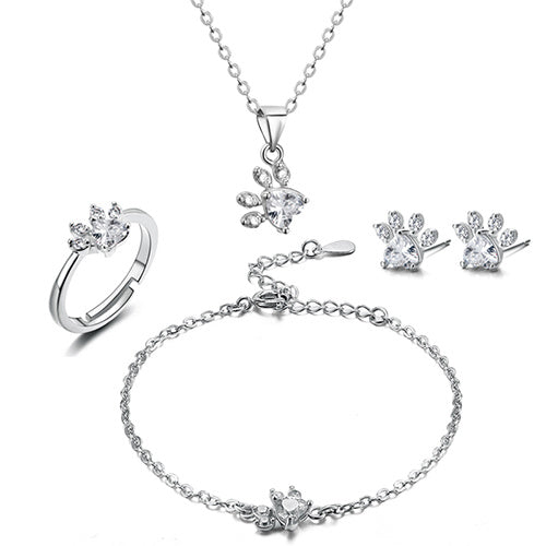 Roze Gouden Poot Sieraden Set – 4 Stukken met Zirkonia Hart (Ring, Ketting, Oorbellen, Armband)