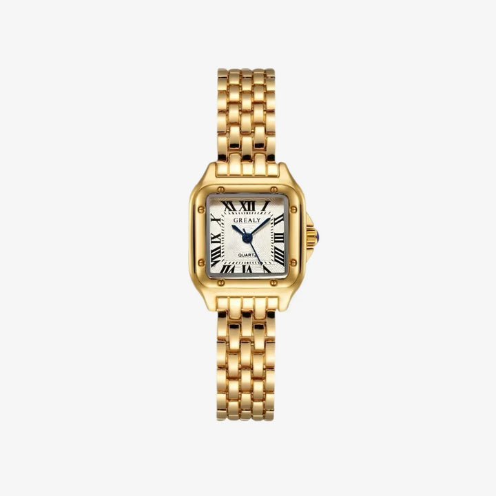 Elegante gouden horloge met subtiele schakelstructuur