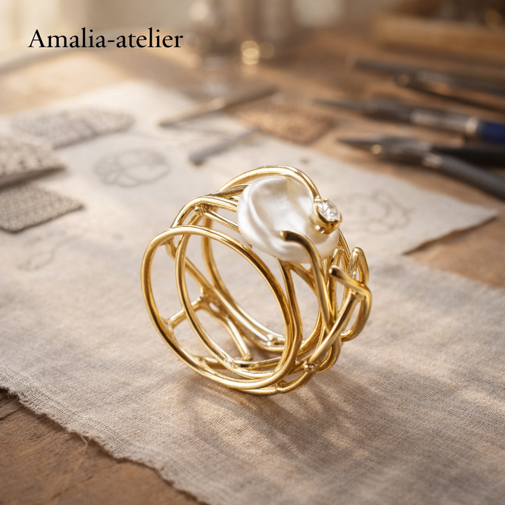 Dunne Goudkleurige Ring met Parelaccent