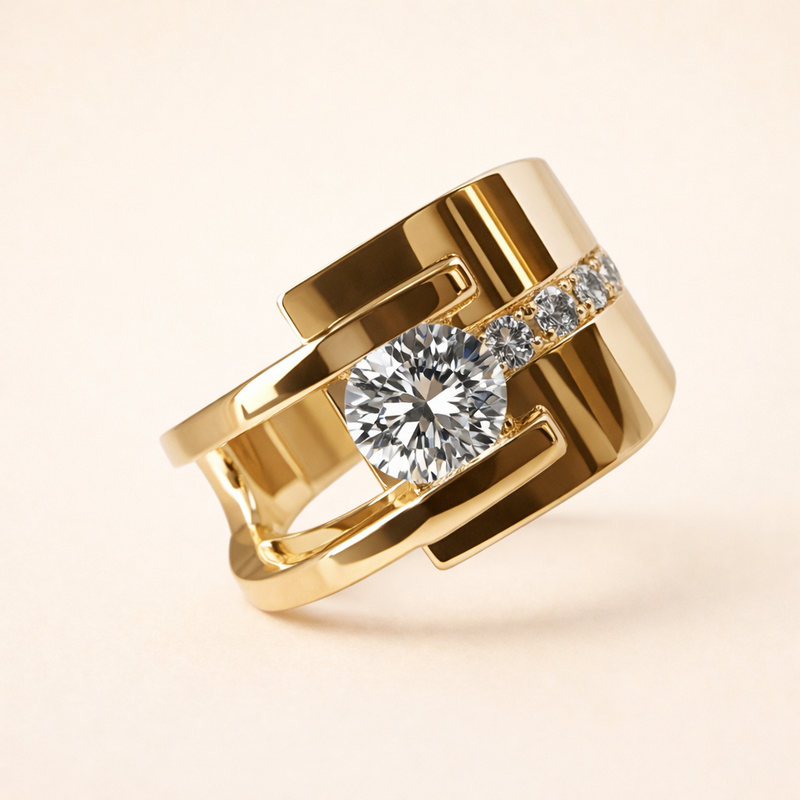 Elegante gouden ring met onregelmatige zirkonia
