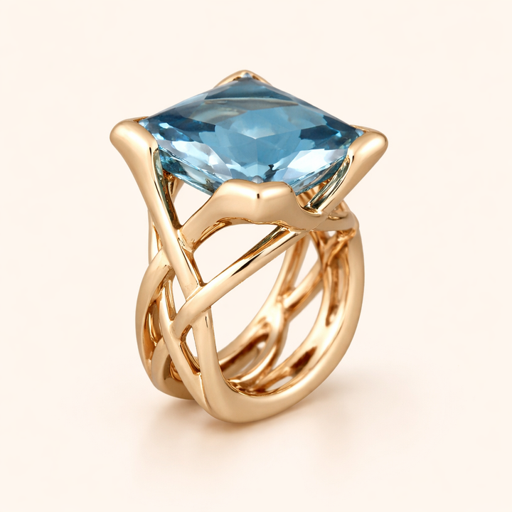 Vintage Roségouden Ring met blauwe Zirkonia
