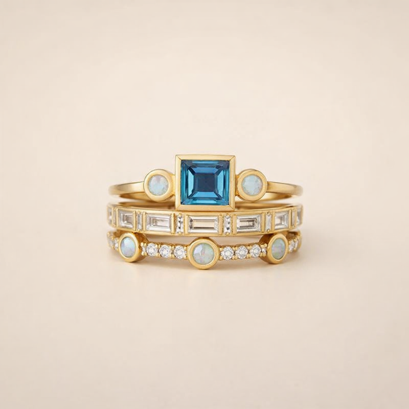 Dromerige blauwe zirkonia ringenset