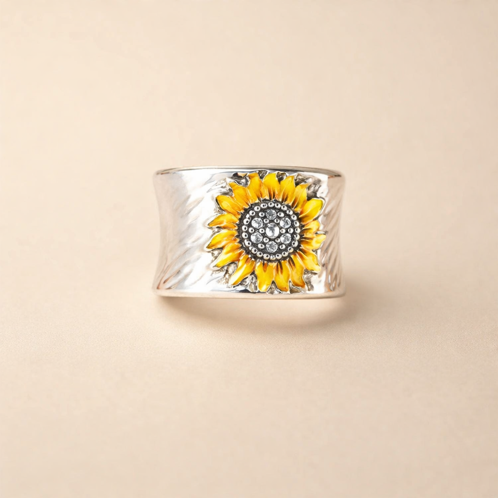 Zonnebloem Ring in Zilver