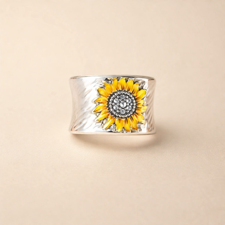 Zonnebloem Ring in Zilver