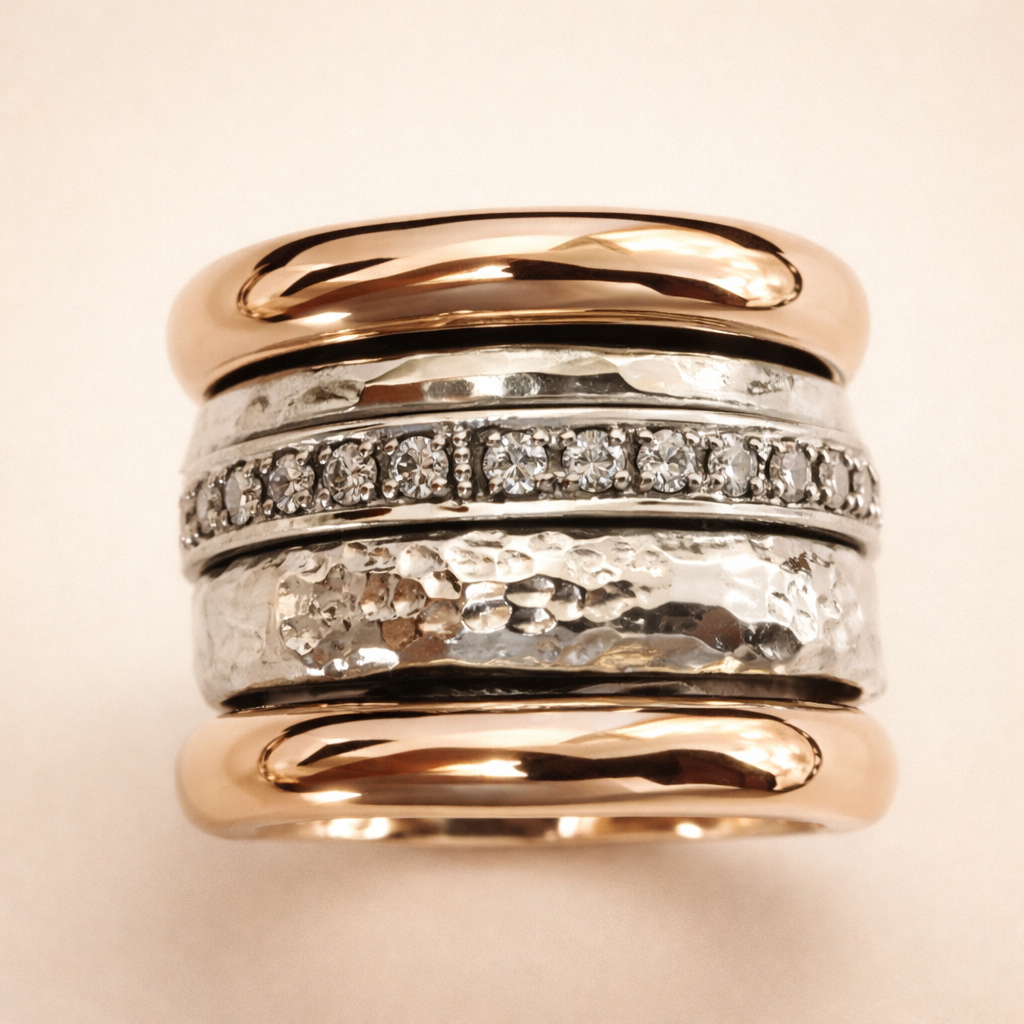 Elegante Gouden Ring met Gelaagde Structuur