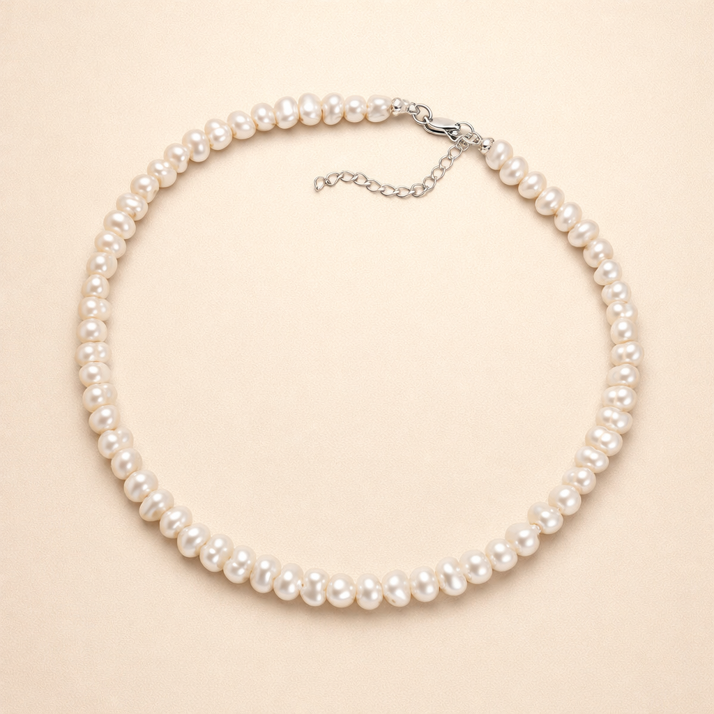 Eenvoudige witgouden ketting met parel