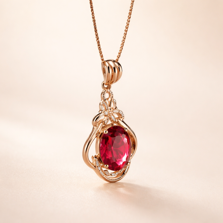 Elegante gouden ketting met rode kristallen accenten