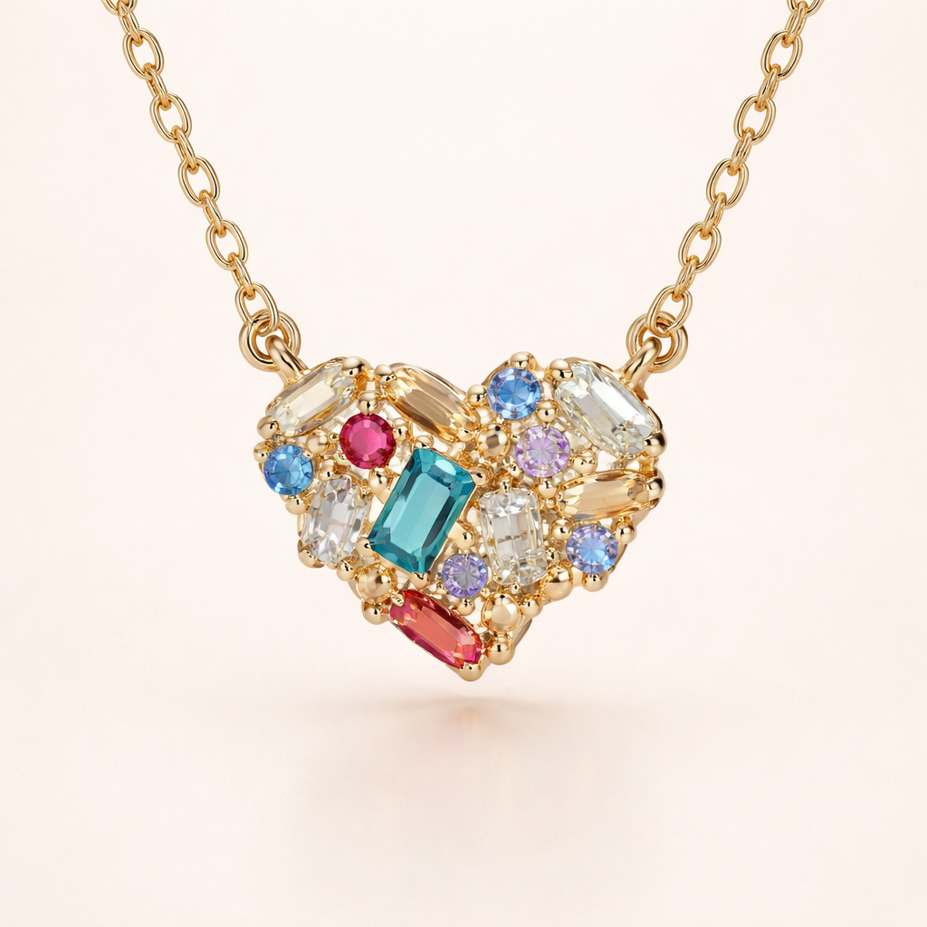 Elegante gouden ketting met kleurrijk hartje