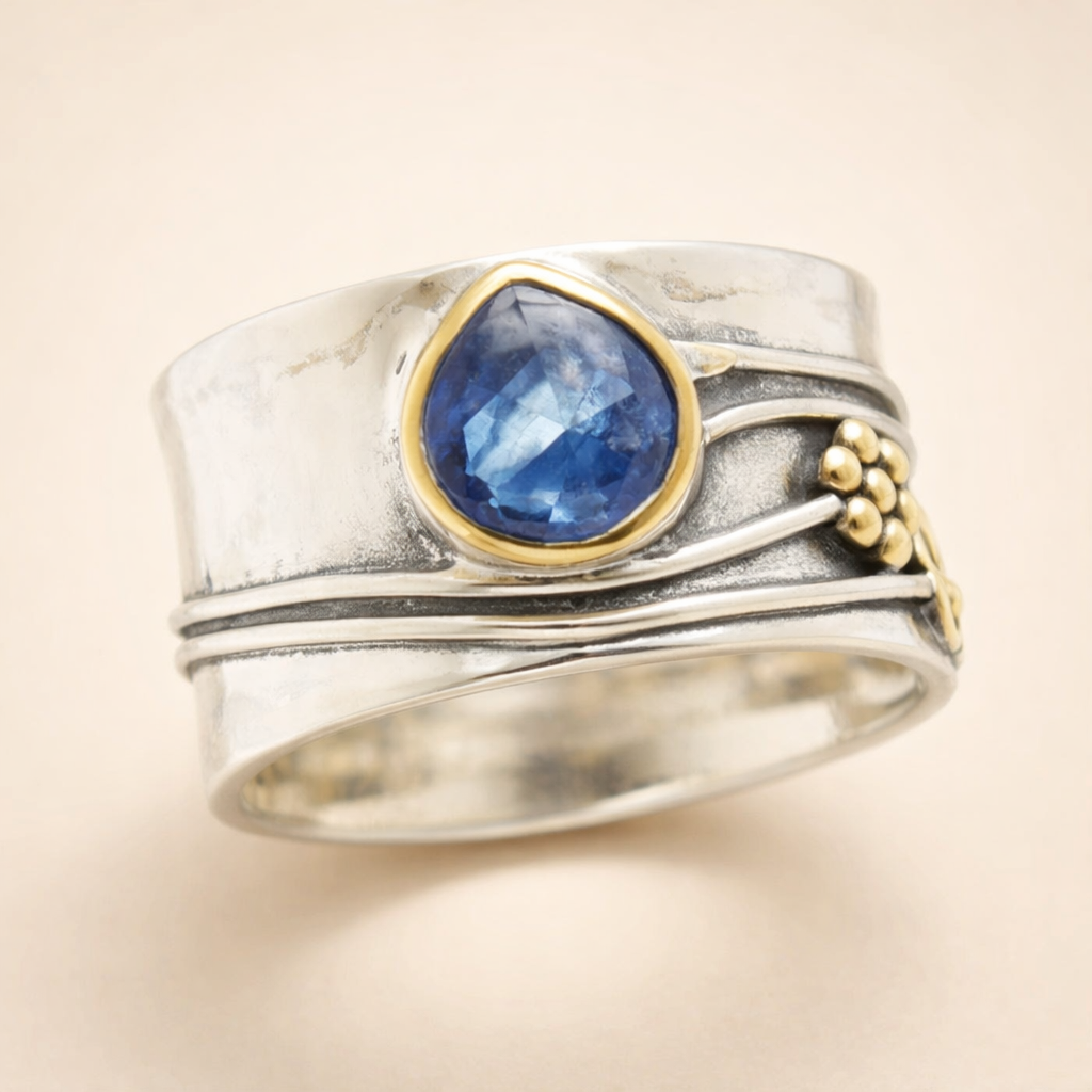 Dromerige witte gouden meditatie ring met edelstenen