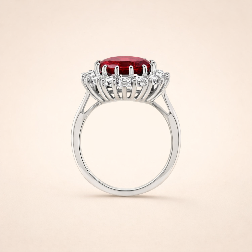 Elegante ring van wit goud met robijnaccent