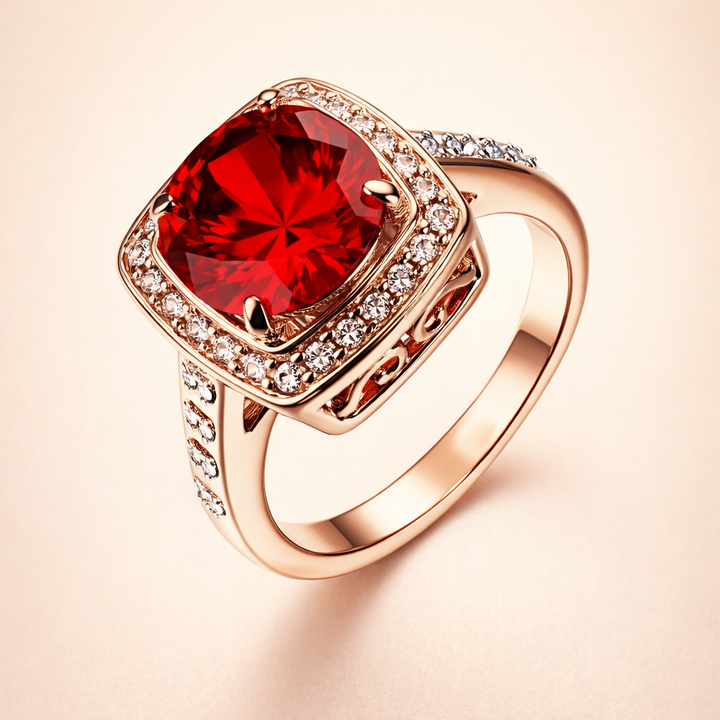 Elegante roségouden ring met zirkonia halo