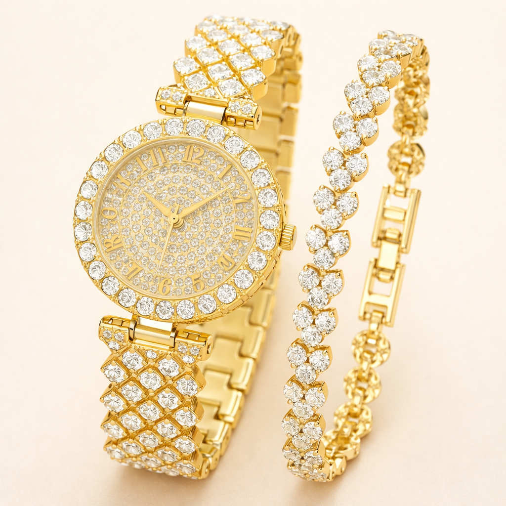 Elegante gouden horloge met subtiele schakelstructuur