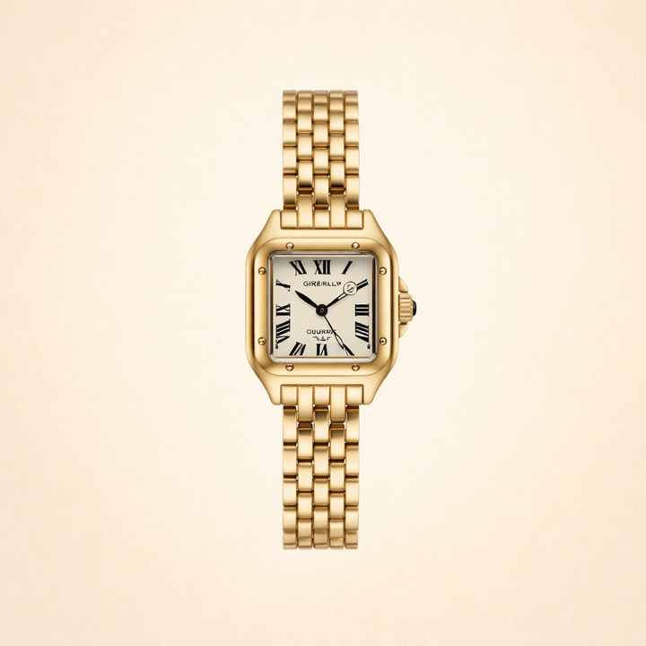Elegante gouden horloge met subtiele schakelstructuur