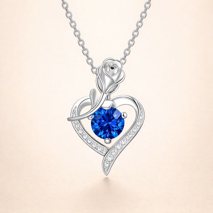 Rozenhart ketting van wit goud met saffieraccenten