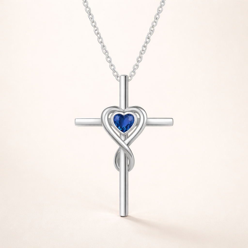 Elegante witgouden ketting met saffier hartsteen