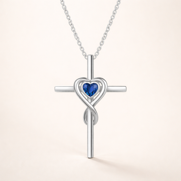 Elegante witgouden ketting met saffier hartsteen