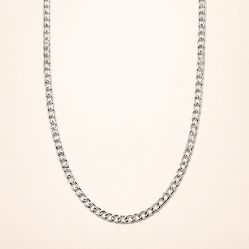 Elegante platte schakel ketting in wit goud