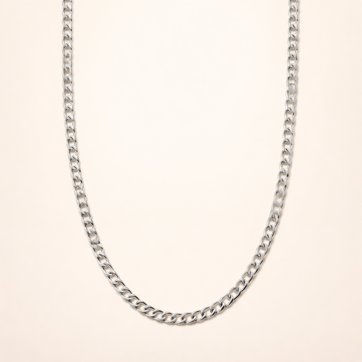Elegante platte schakel ketting in wit goud
