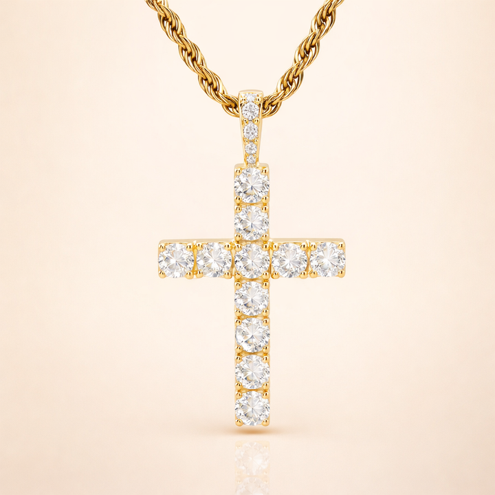 Vertrouwen - Gouden moissaniet kruis ketting
