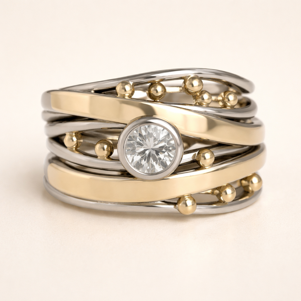 Elegante gouden ring met zirkonia in vintage stijl