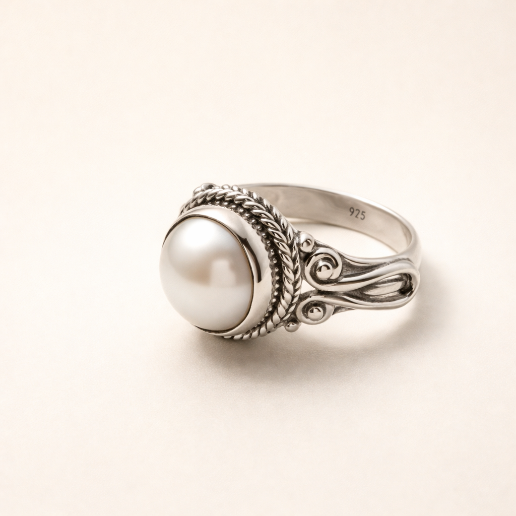 Elegante zilveren ring met verfijnd bloemdetail