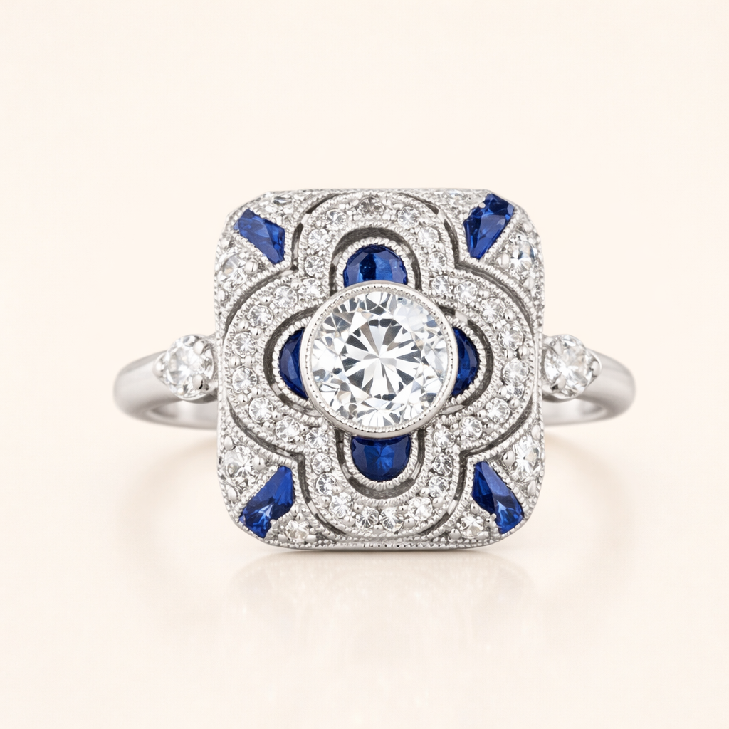 Elegante zilveren ring met een blauwe zirkonia