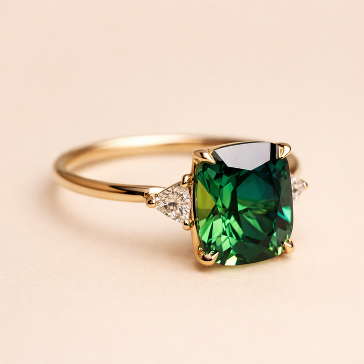 Verfijnde gouden ring met groene zirkonia