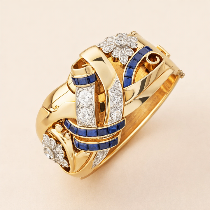 Elegante gouden ring met blauwe zirkonia
