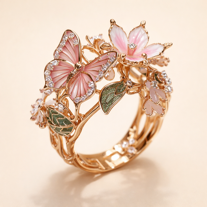 Elegante zirkonia ring met vlinderontwerp