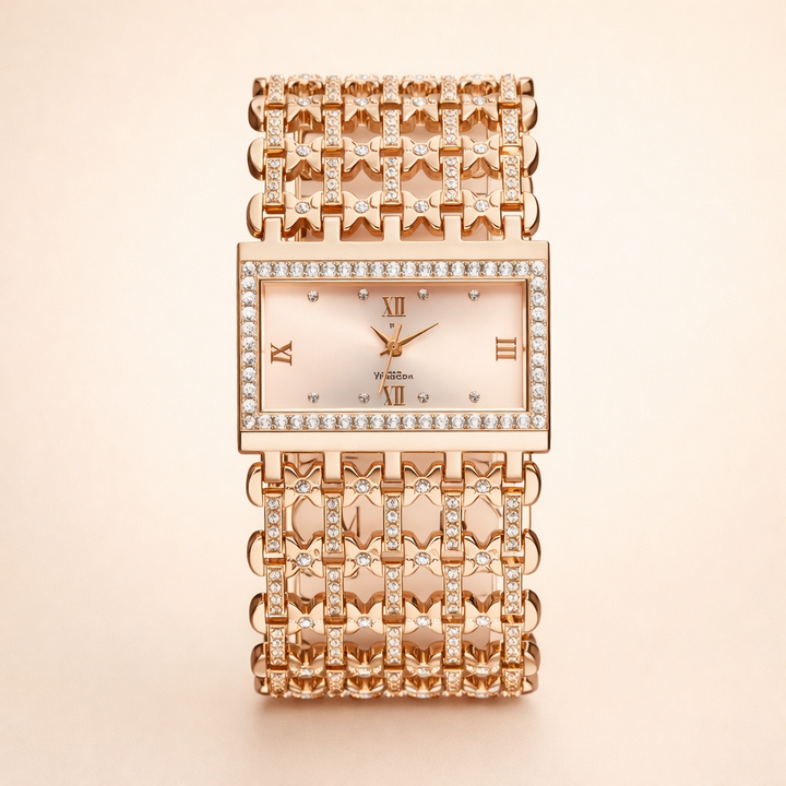 Minimalistische roségouden horloge met subtiele schakelketting