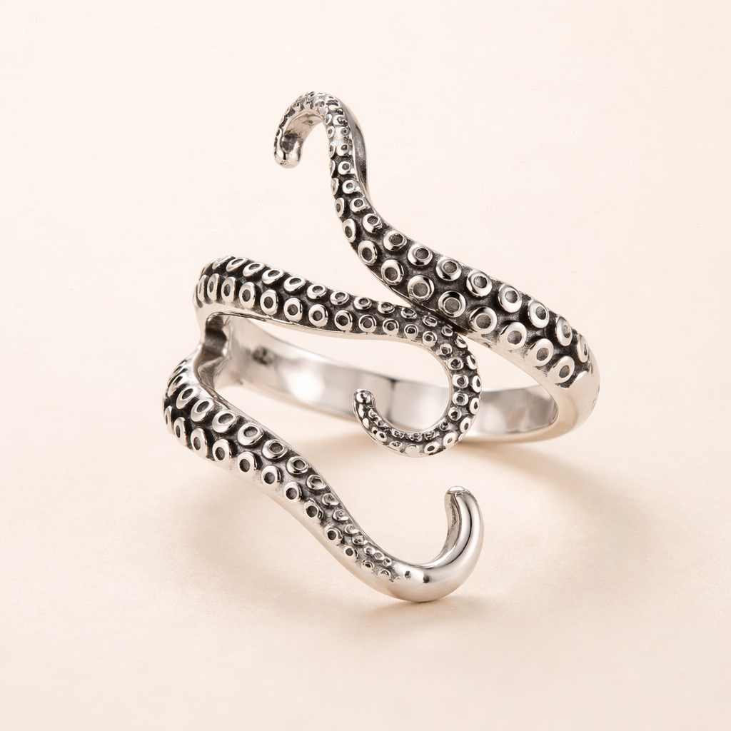 Elegante zilveren ring met verfijnde tentakels