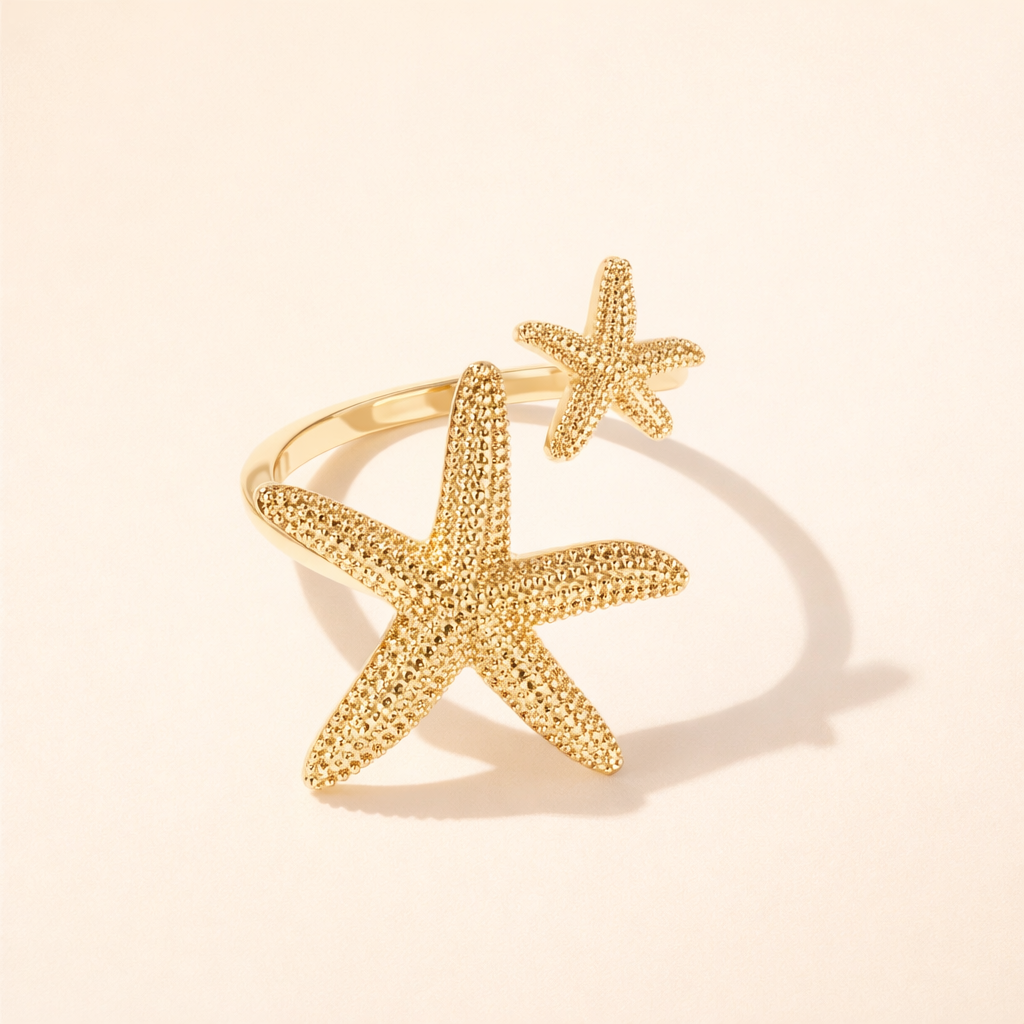 Elegante zeester ring in zilver met gouden accenten