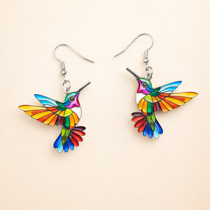 Acryl Kolibrie Dangle Oorbellen – Heldere 2D Vogelontwerp