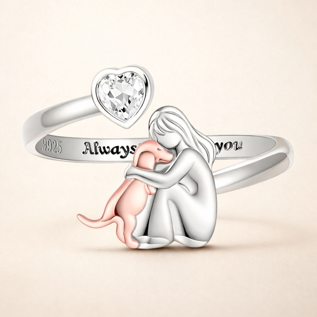 Verstelbare Hondenring in 925 Sterling Zilver – “Altijd in Mijn Hart” met Zirkonia