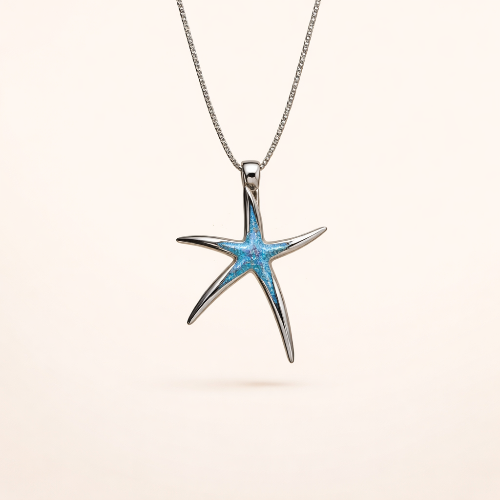 Blauwe Opal en Zilveren Zeester Ketting