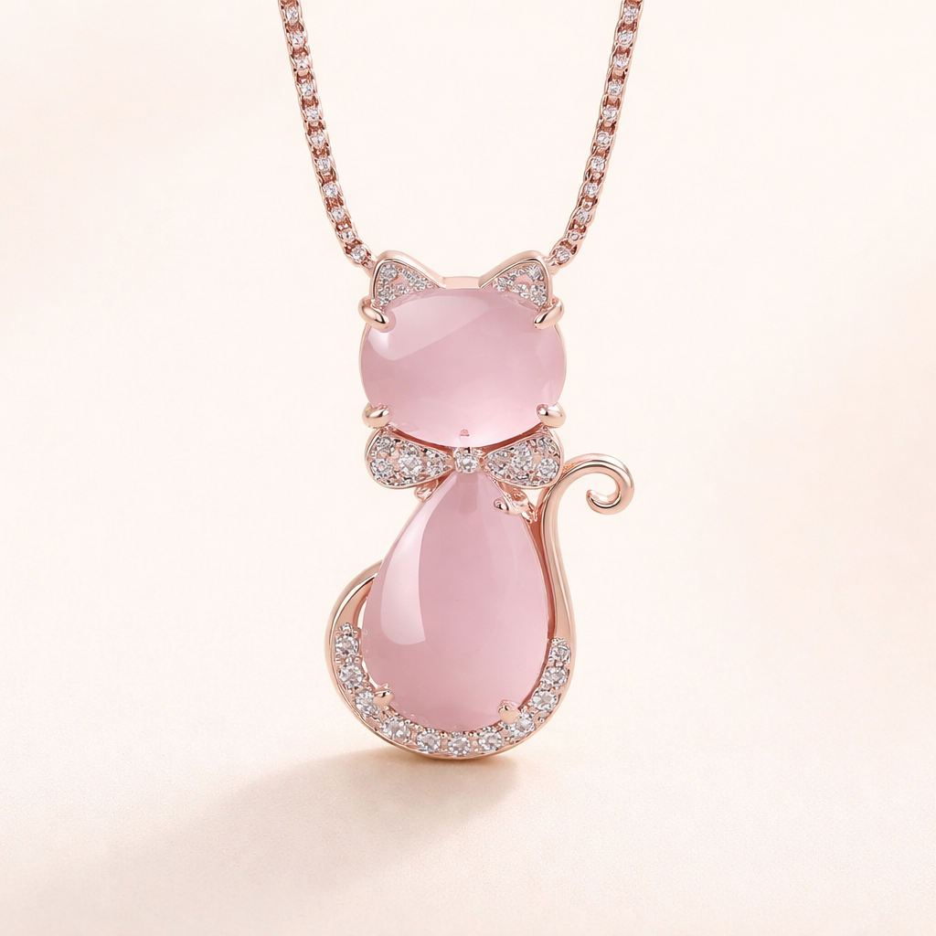 Roze stenen schattige kattenhalsketting met zirkon