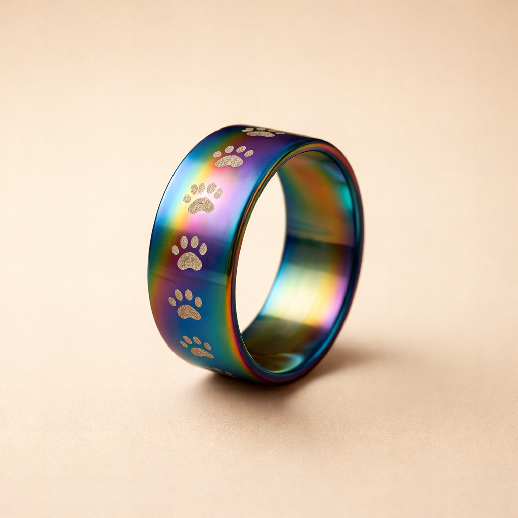 Handgemaakte Regenboog RVS Pootafdruk Ring
