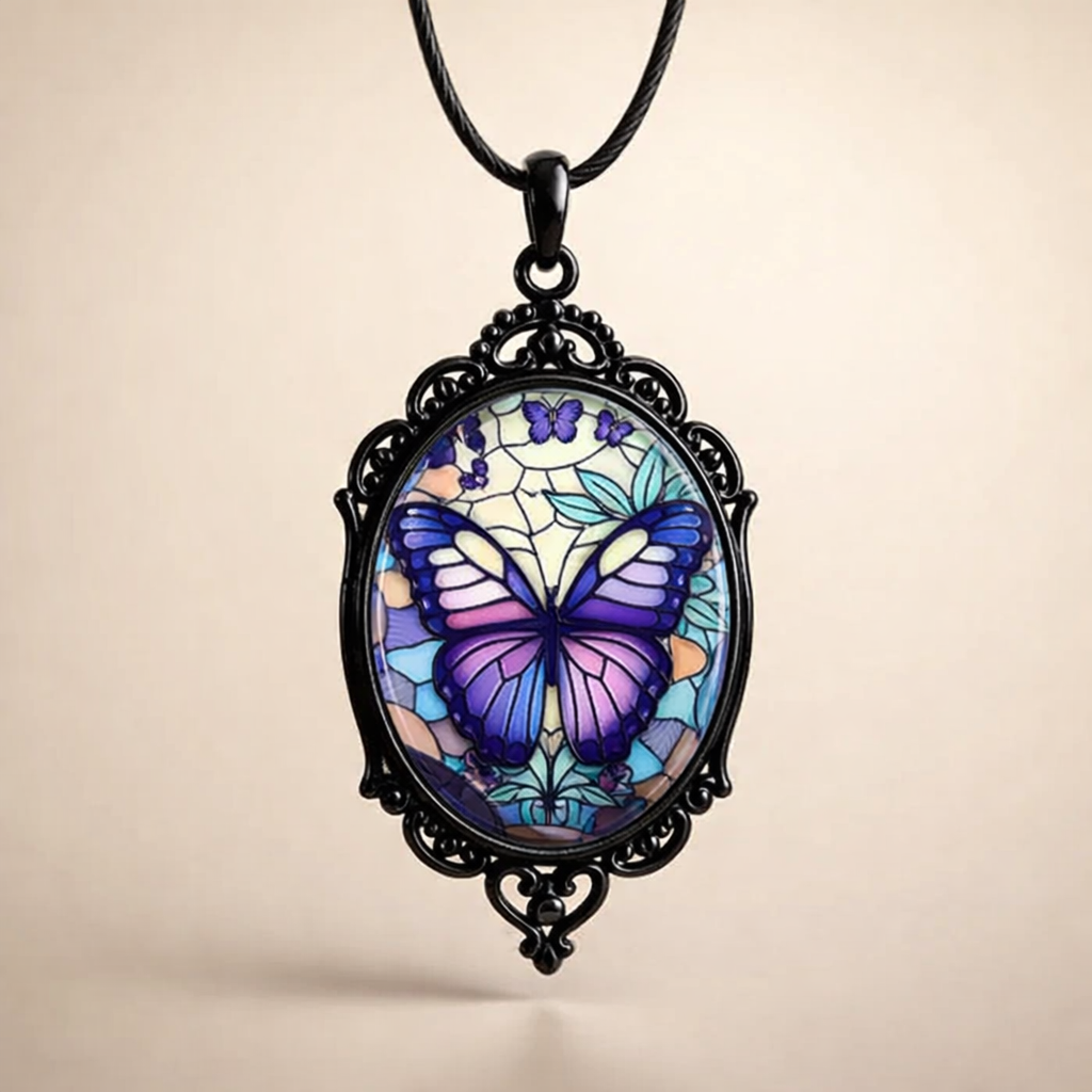 Vlinder Hanger Ketting met Paarse Kristal
