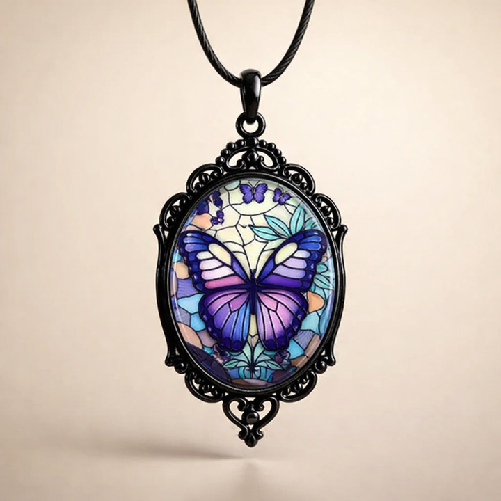 Vlinder Hanger Ketting met Paarse Kristal