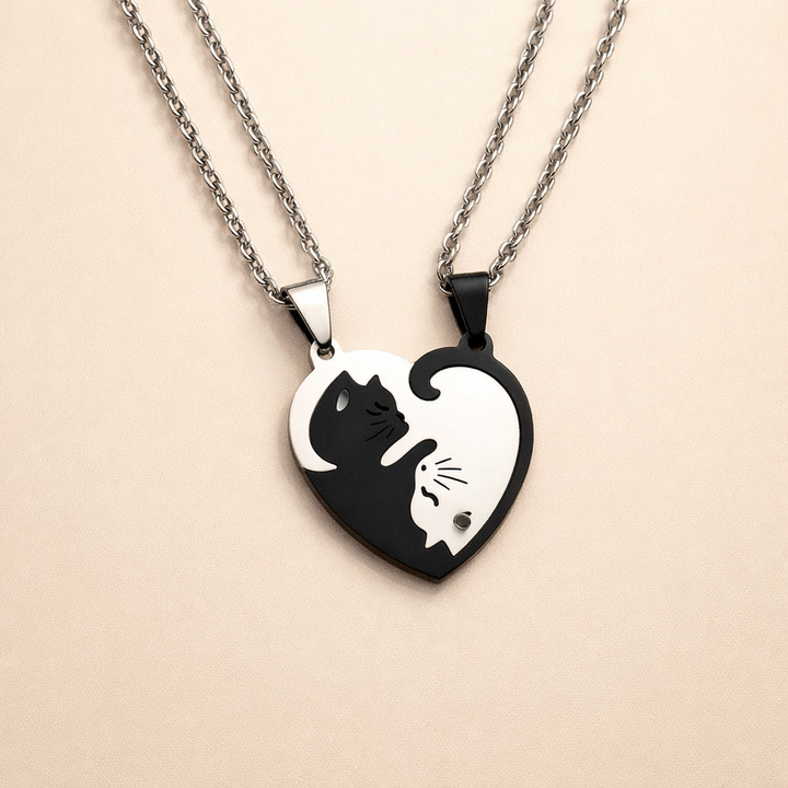 Yin yang zwarte en witte kattenliefde ketting
