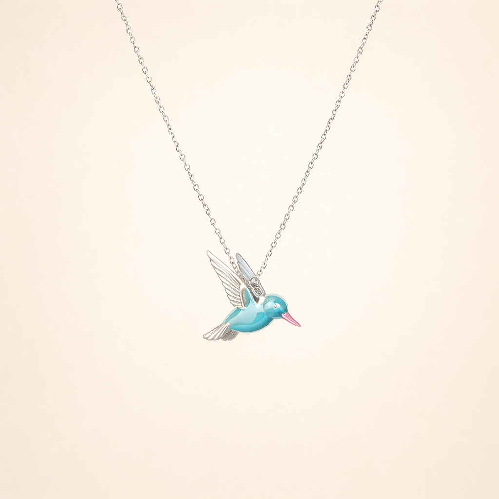 Sterling Zilveren Emaille Kolibrie Ketting