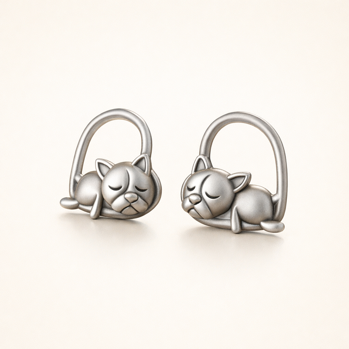 925 Zilveren Slapende Puppy Stud Oorbellen