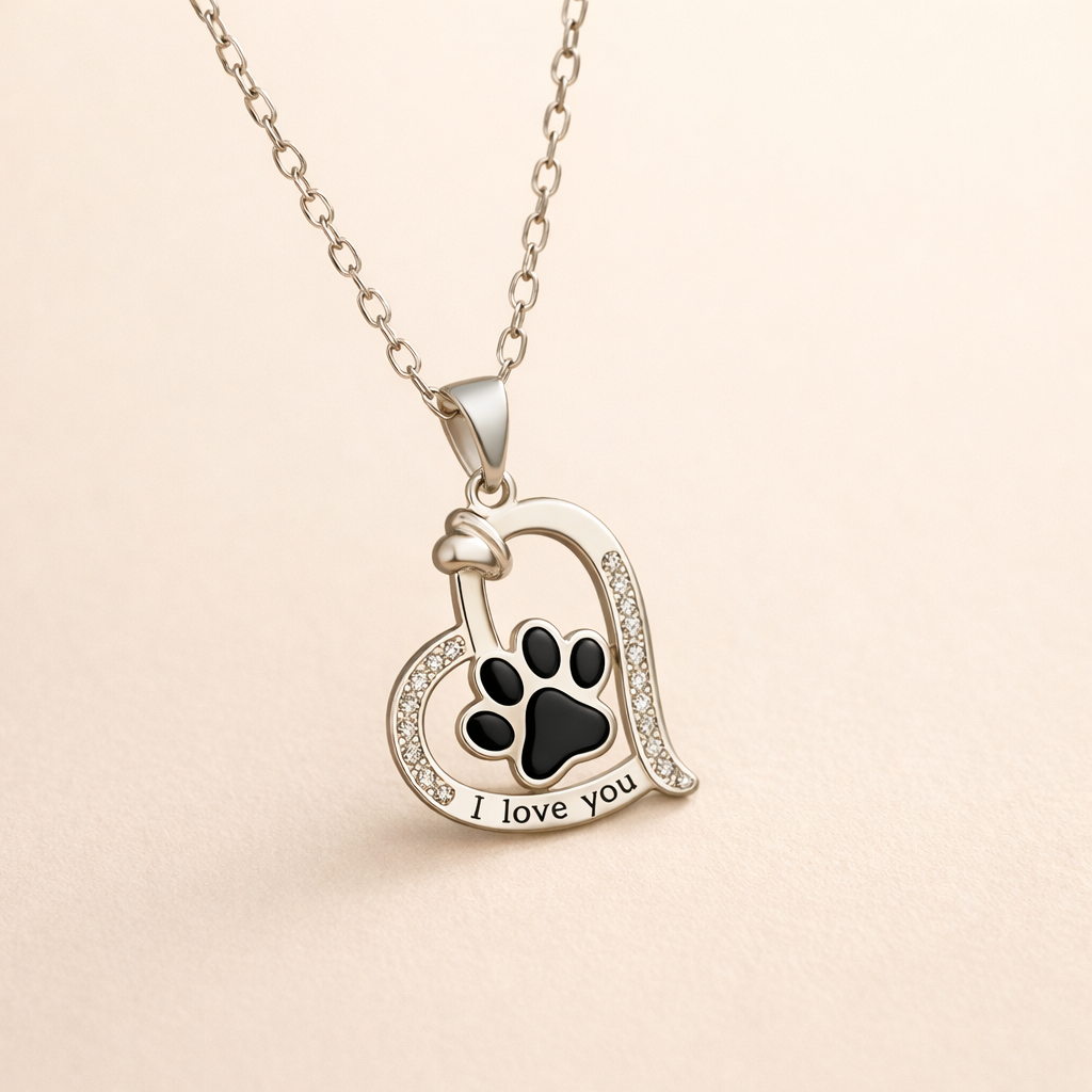 Hartvormige Hondenpootafdruk Ketting met Zirkonia