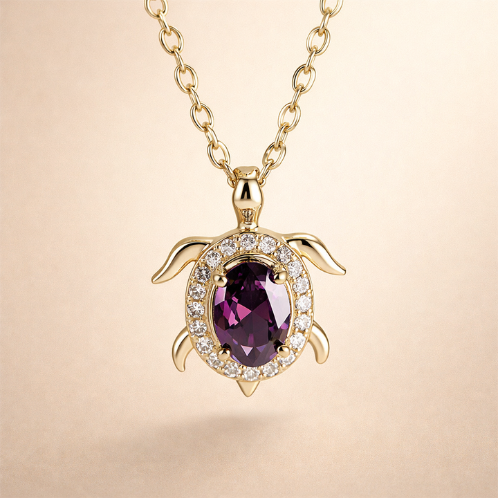 Paarse Kristallen Schildpad Hanger Ketting