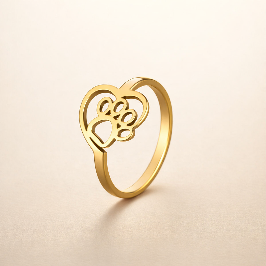 Gouden Poot & Hart Ring – RVS Sieraden voor Dierenliefhebbers