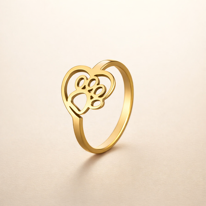 Gouden Poot & Hart Ring – RVS Sieraden voor Dierenliefhebbers
