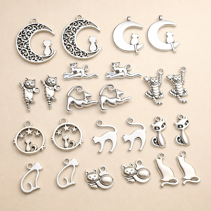 Vintage Zilveren Kat Charms Collectie