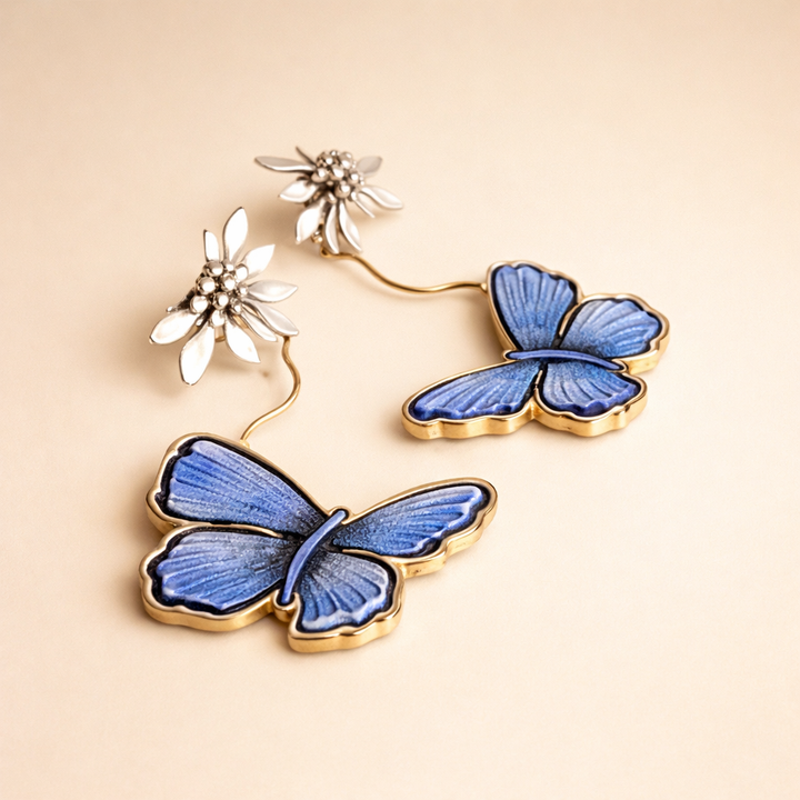 Vintage Blauwe Vlinder Oorbellen