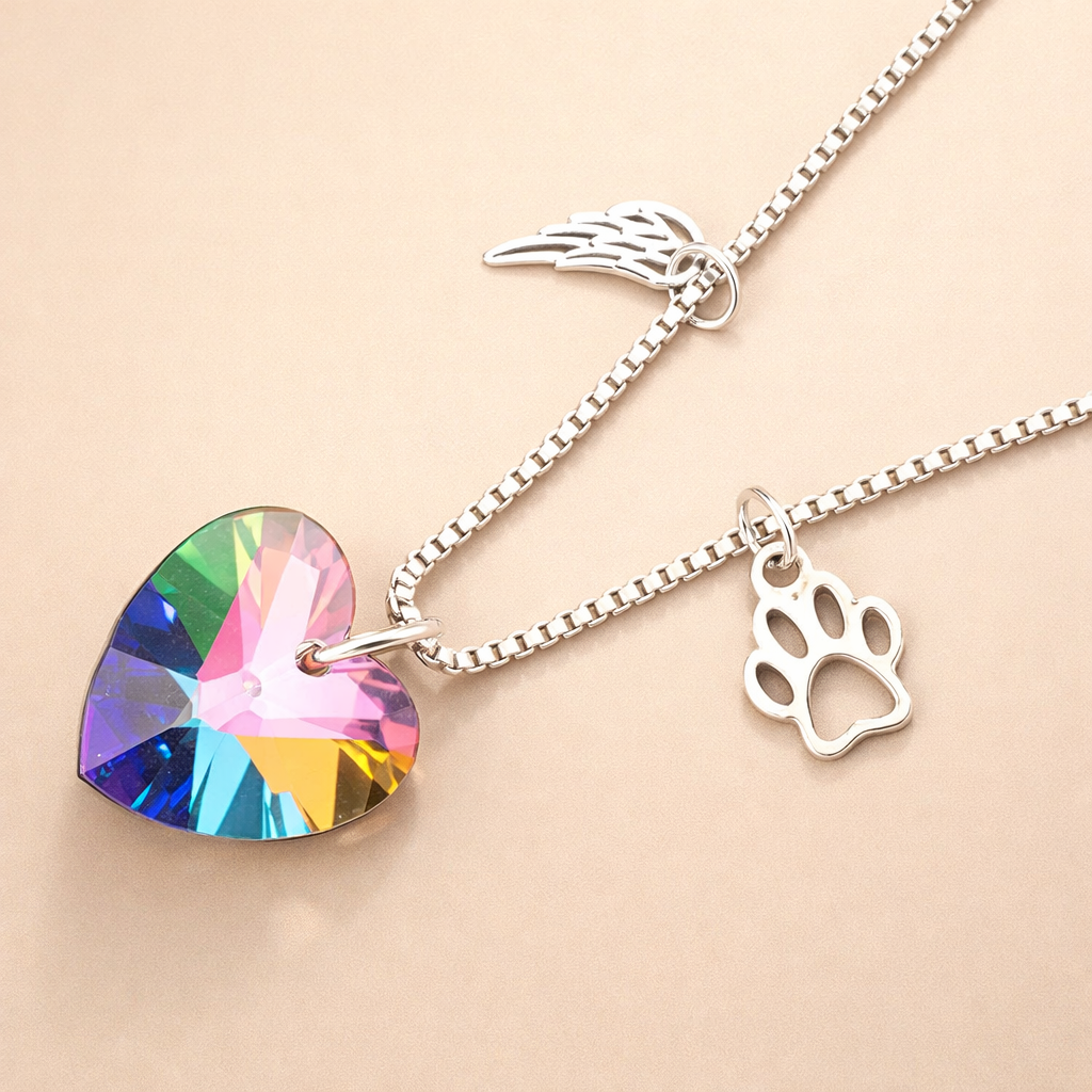 Regenboog Herinneringsketting met Hartbedel