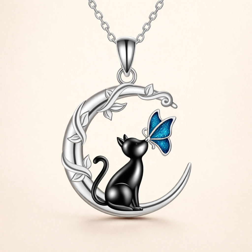 Maan Kat Vlinder Kristallen Hanger Ketting